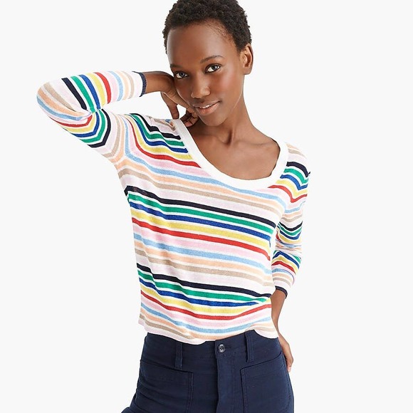 J Crew Rainbow Stripe Sweater Linen 